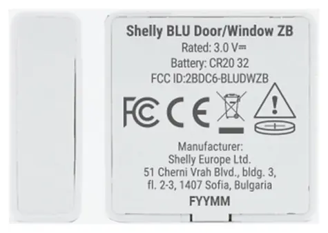 Shelly BLU Door/Window ZB / Senzor dveří a oken / Zigbee 3.0 / Bluetooth 5 LE / světelný senzor