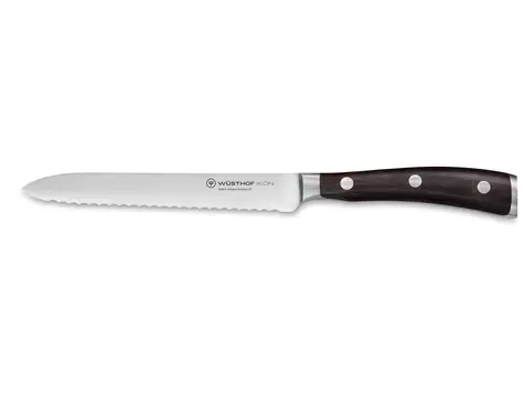 Wüsthof IKON / Nůž nakrajovací / 14 cm / Vlnkované ostří / Rukojeť z dřeva Grenadill
