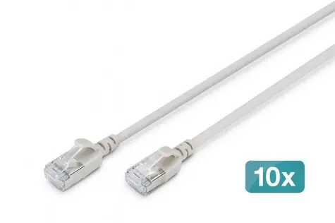 Digitus CAT 6A F/FTP Slim šedá / Patch kabel / 5 m / AWG 32/7 / 10 Gbit/s / PoE+ / 10 ks