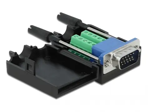 Delock adaptér VGA na svorkovnici s pouzdrem / Redukce / VGA 15pin – svorkovnice 10pin / černá