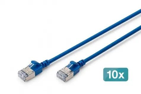Digitus CAT 6A F/FTP Slim modrá / Patch kabel / 5 m / AWG 32/7 / 10 Gbit/s / PoE+ / 10 ks