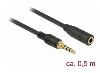 DeLock Jack 3,5 mm 4pin černá / Prodlužovací audio kabel / 0,5 m / Pozlacené konektory