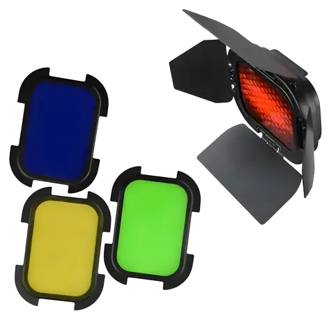 Godox BD-07 / Sada clon a filtrů / Voštinová mřížka / 4 barevné filtry / pro AD200, AD200Pro