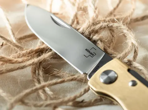 Boker Atlas Brass / Kapesní nůž / čepel 7 cm / mosazná rukojeť / ocel Sandvik 12C27
