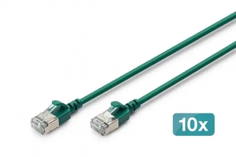 Digitus CAT 6A F/FTP Slim zelený / Patch kabel / 5 m / 10 ks / 10 Gbit/s / PoE+