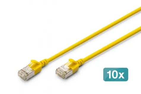 Digitus CAT6A F/FTP Slim žlutá / Patch kabel / RJ45 / 10 Gbit/s / 500 MHz / 0,5 m / 10 ks