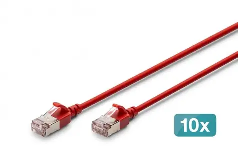 Digitus CAT 6A F/FTP Slim červený / Patch kabel / 5 m / AWG 32/7 / 10 Gbit/s / PoE+ / 10 ks