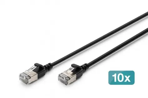 Digitus CAT 6A Slim černá / Patch kabel / F/FTP / 10 Gbit/s / 0,3 m / 10 ks
