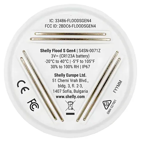 Shelly Flood S Gen4 bílá / Senzor zaplavení / WiFi / Bluetooth / ZigBee / Matter