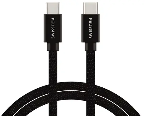 Swissten Textile černá / Datový kabel / USB-C na USB-C / 3 m