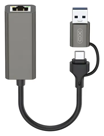 Ugreen HUB018 hub USB-C 2v1 šedá / USB hub / USB-C / RJ45 Ethernet