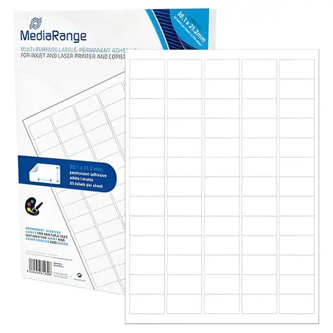 MediaRange Etikety 38,1x21,2mm bílé / Etikety / A4 / permanentní lepení / matný povrch / Laser/Inkjet / 3250 ks