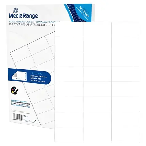 MediaRange Etikety 70x37mm bílé / Etikety / A4 / permanentní lepení / matný povrch / Laser/Inkjet / 1200 ks