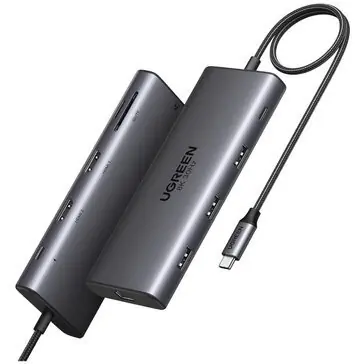 Ugreen CM639 / USB hub / 2x HDMI / RJ45 / 3x USB-A 3.0 / USB-C PD / SD/TF/microSD / 10 portů