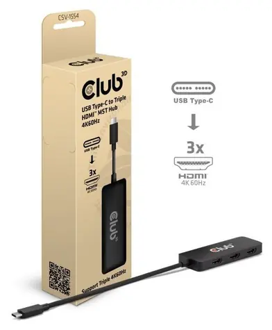 Club3D CSV-1554 černá / Hub MST / USB-C / 3x HDMI / 8K 30Hz / 4K 60Hz