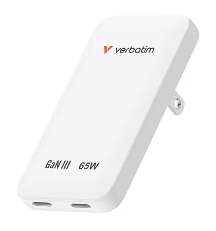 Verbatim Slim GaN Charger bílá / Cestovní nabíječka / GaN / 65 W / 2x USB-C / PD