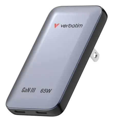 Verbatim Slim GaN Charger šedá / Cestovní nabíječka / GaN / 65 W / 2x USB-C / PD