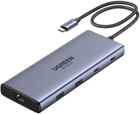 UGREEN 45380 šedá / Replikátor portů / USB-C / 2x HDMI 4K / 2x USB-C 3.2 Gen1 / 1x USB-A 3.2 Gen2 / RJ45