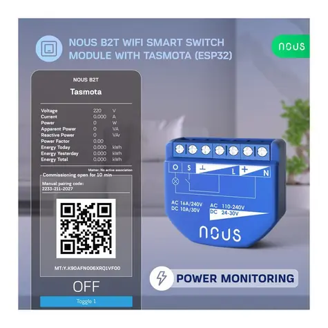 Nous B2T WiFi / Spínací modul / Tasmota / 1 kanál / měření spotřeby / ESP32