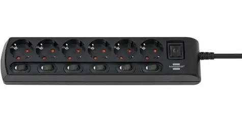 Brennenstuhl Prodlužovací kabel 6x zásuvka černá / Prodlužovací kabel / 6x spínač / 2 m / IP20