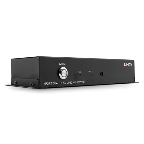 Lindy 2 Port Dual Head DisplayPort 1.2 černá / KVM přepínač / 4K UHD / USB / kovové tělo / 2 PC