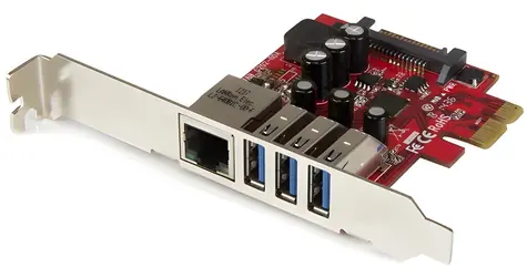 StarTech PCIe karta 3x USB 3.0 + Gigabit LAN / Řadič USB / PCIe / RJ-45 / Realtek RTL8153