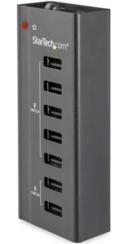 StarTech USB Hub 7 portů černá / USB hub / 7x USB 2.0 / napájecí adaptér / hliníkové tělo