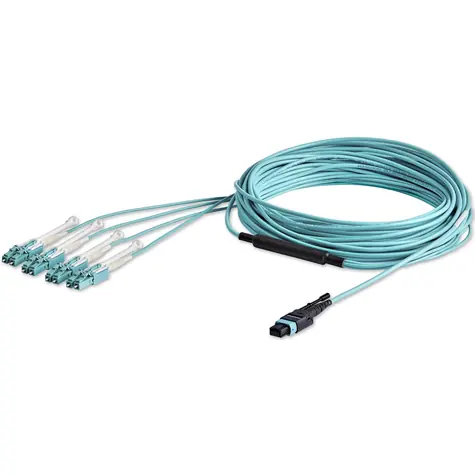 StarTech MTP/LC OM3 10 m / Optický patch kabel / Breakout / 8x LC / 40G / modrá