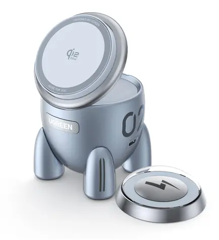 Ugreen 65300 MagFlow Raketa stříbrná / Bezdrátová nabíječka / 2v1 / 25W / MagSafe / Qi2.2