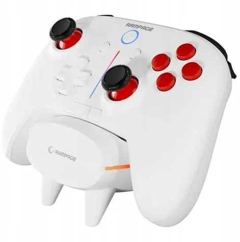 Rampage Hydra Pro bílá / Gamepad / Bezdrátový / RGB / Hall senzor / Magnetické spouště / Nabíjecí stanice