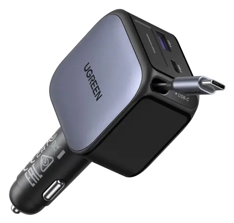 Ugreen 55212B / Nabíječka do auta / USB-C / 60W / výsuvný kabel 0,7 m