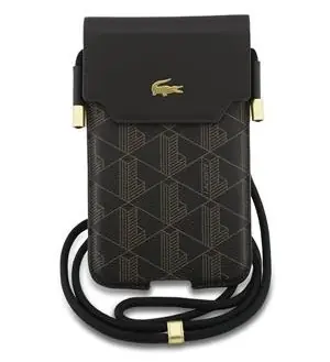 Lacoste PVC Blend Monogram Metal Logo XL hnědá / Kapsa na telefon