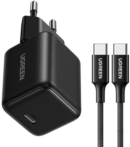 Ugreen X513 GaN černá / Nabíjecí adaptér s kabelem / 1x USB-C / 30 W / Kabel USB-C 1m