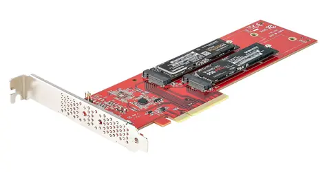 StarTech adaptérová karta PCIe na 2x M.2 NVMe SSD červená / Adaptér / PCIe / 2x M.2 NVMe