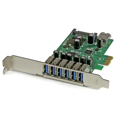 StarTech PCIe karta USB 3.0 7 portů zelená / Řadič USB / PCI Express / USB-A / čipset Renesas/NEC µPD720201