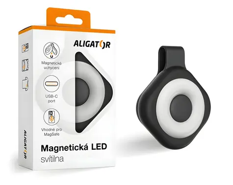 Aligator Magnetická LED svítilna černá / Svítilna / MagSafe uchycení / USB-C / 6 režimů