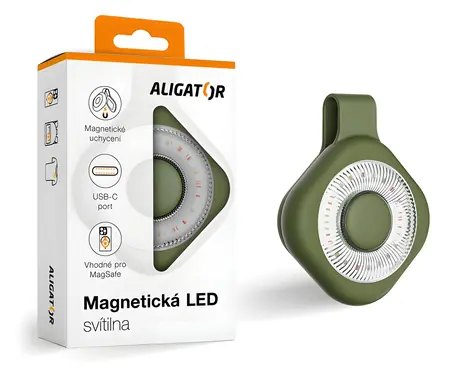 Aligator Magnetická LED svítilna zelená / Svítilna / MagSafe uchycení / USB-C / 6 režimů