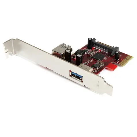 StarTech PCIe karta USB 3.0 1x interní + 1x externí port červená / Řadič / PCIe / USB 3.2 Gen 1 / 2 porty