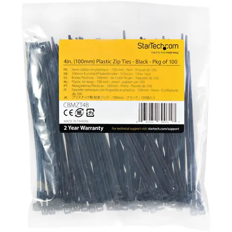 StarTech Stahovací pásky černé / Stahovací pásky / plast / uvolnitelné / 100 ks
