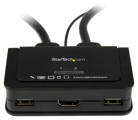 StarTech 2-portový HDMI KVM přepínač černá / KVM přepínač / integrovaný kabel 0,85 m / 1920x1200 px / USB