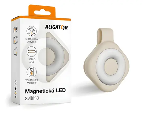 Aligator Magnetická LED svítilna béžová / Svítilna / MagSafe / 6 režimů / USB-C