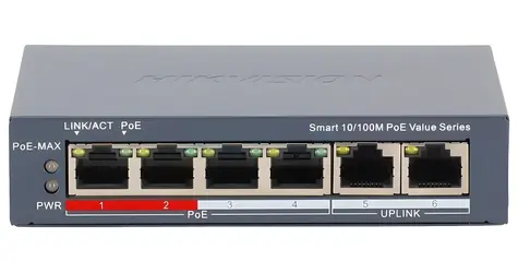 Hikvision DS-3E1106P-EI/M / Switch / Smart / 4x 100 Mbps PoE / 2x 100 Mbps uplink / Super PoE 45 W