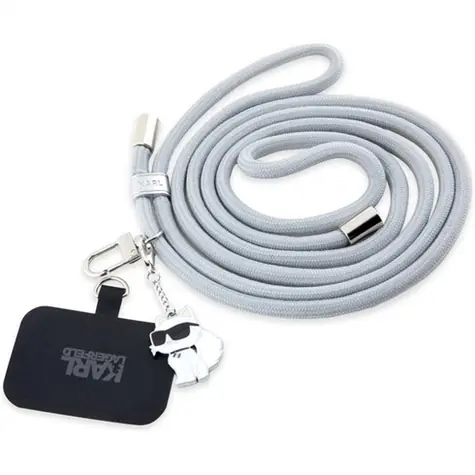 Karl Lagerfeld Universal Crossbody Popruh Cord and Choupette Pins šedý / Popruh / Univerzální