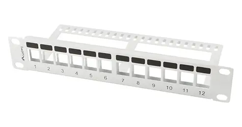 Lanberg patch panel pro Keystone šedý / Patch panel / 12 portů / 1U / 19