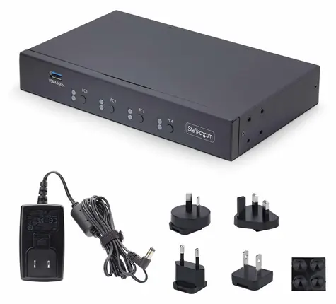 StarTech 4-portový KM switch černá / Přepínač klávesnice a myši / USB / 4 porty
