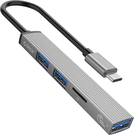Orico USB hub hliníkový / USB hub / 1x USB-A 3.1 / 2x USB-A 2.0 / čtečka karet microSD / kabel 15 cm