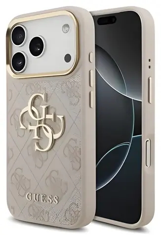 Guess PU Leather 4G Metal Logo Gold Frame růžová / Zadní kryt / iPhone 18 Pro