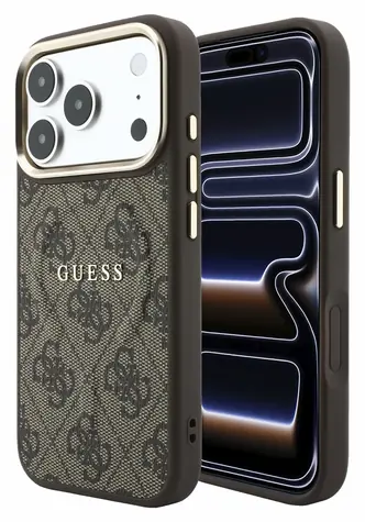 Guess PU Leather 4G Gold Frame Embossed hnědá / Zadní kryt / MagSafe / Apple iPhone 18 Pro Max