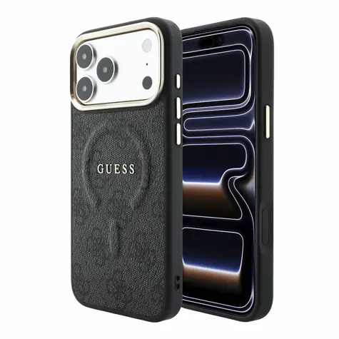 Guess PU Leather 4G Gold Frame Embossed černá / Zadní kryt / MagSafe / Apple iPhone 18 Pro Max
