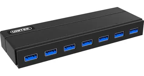Unitek USB Hub 7 portů černá / USB hub / 7x USB-A 3.0 / 5 Gbps / napájecí adaptér 12V/3A